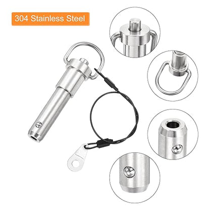 uxcell 1 Pcs Quick Release Pin, 1/2" x 2"(Dia. x L) Push-Button Ball Locking Pin 304 Stainless Steel Ring Handle Locking Pin with Wire for Audio Bimini Top Marine, Silver