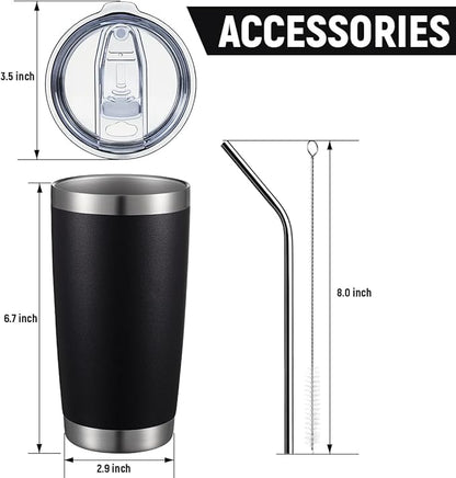 COMOOO 20oz Tumbler Stainless Steel Insulated Travel Mug Vacuum Double Wall Coffee Cup for Hot Beverage and Cold Drinks,Home and Outdoor（Black, 1 Pack）