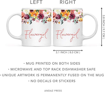 Andaz Press 11oz. Wedding Ceramic Coffee Tea Mug Gift, Fall Autumn Burgundy Orange Peach Flowers Roses Florals, Flowergirl, 1-Pack, Includes Gift Box