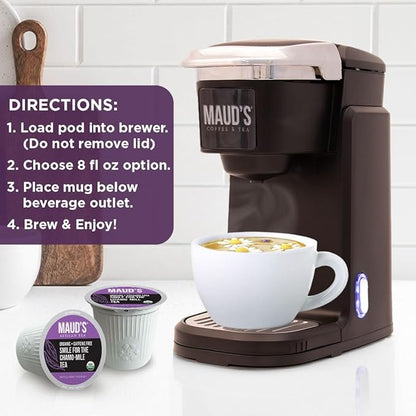 Maud's Organic Chamomile Lavender Tea Pods, 24 ct, Recyclable Single Serve Pods – 100% Gourmet Blended Tea Leaves, Compatible with Keurig K Cups Maker