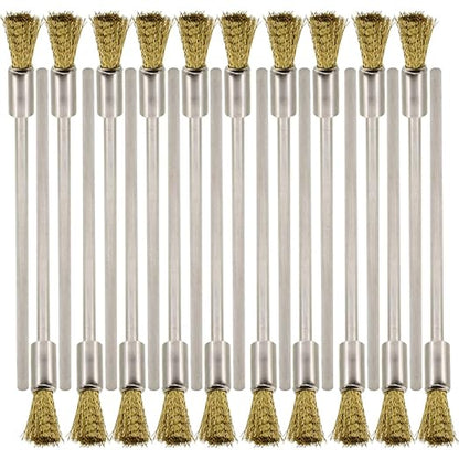 20PCS Brass Wire Brushes with Extended Handle - Metal Rust Removal, Polishing, Cleaning - 6mm Diameter, 1/8″ (3mm) Shaft, 100mm Length - Removes Burrs, Dust, and Oxide Layer - Rotary Tool Accessories