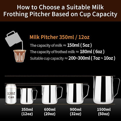 watchget Milk Frothing Pitcher 32oz/900ml - Stainless Steel Frothing Pitcher Espresso Steaming Pitcher Coffee Frother Cup Cappuccino Latte Art Coffee Machine Accessories Milk Jug, Silver