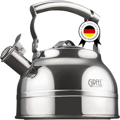Whistling Tea Kettle Stovetop - Food Grade Stainless Steel Teapot for Stove Top with Ergonomic Handle for Gas, Induction, Electric Stovetops 2.3 Quart