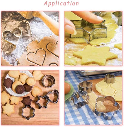 MCIGICM Cookie Cutters Shapes Baking Set, 12PCS Flower Round Heart Star Shape Biscuit Stainless Steel Metal Molds Cutters for Kitchen Baking Halloween Christmas