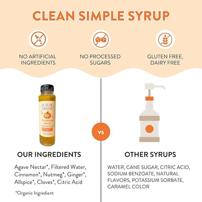Pumpkin Spice Agave Simple Syrup for Coffee, Cocktails, Matcha - Sweetened with Agave Nectar - Infused with Real Pumpkin Spices - 13.5 oz