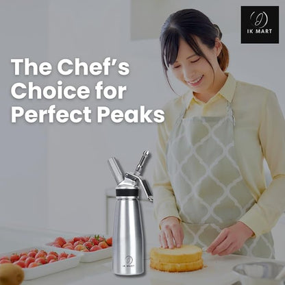 Professional Whipped Cream Dispenser – Aluminum Cream Whipper with 3 Nozzles – Heavy-Duty Dessert Topping Maker for Whipped Cream, Mousses, and Sauces – Ideal for Home or Commercial Use