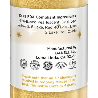 Bakell - Gold Tinker Dust (4g, 1x Mini Spray Pump) Edible Glitter for Food, Desserts, and Beverages!