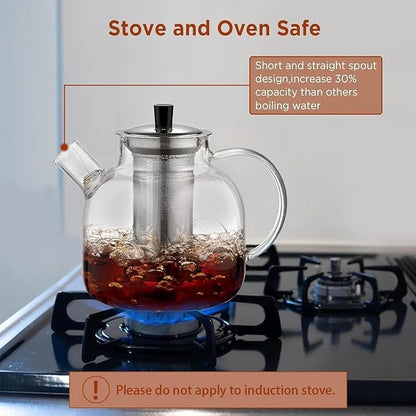 1500ml(50oz) Glass Teapot with Removable Infuser, Ehugos Stovetop Safe Large Tea Pot, Blooming and Loose Leaf Hand Crafted Kettle for Women and Adult with Stainless Infuser