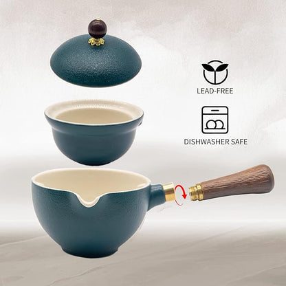 LURRIER Porcelain Chinese Gongfu Tea Set,Portable Teapot Set with 360 Rotation Tea maker and Infuser,Portable All in One Gift Bag for Travel,Home,Gifting,Outdoor and Office (Green)