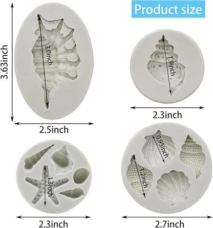 MEMOVAN Marine Theme Fondant Molds 4pcs Seashell Conch Starfish Silicone Baking Mold for Under the Sea Ocean Marine Cake Cupcake Decoration Chocolate Candy Soap Resin Clay Crafting