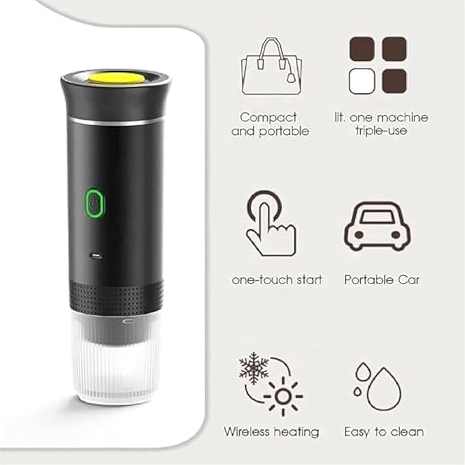 Esprova Portable Espresso Machine, Portable Electric Coffee Maker for Travel Camping, 3-in-1 Self-Heating Espresso Maker, Compatible with Ground Coffee and Capsules, Compact Lightweight (White)