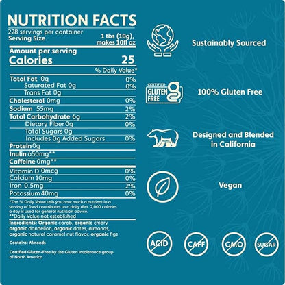 Teeccino Dandelion Caramel Nut Herbal Coffee - Caffeine-Free Coffee Alternative with Prebiotics, Gluten Free, Acid Free - Medium Roast, 5 lb