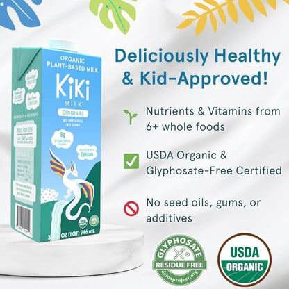 Kiki Milk Plant Based Milk - Organic Original Kiki Milk - Calcium & Magnesium Source - Gluten Free, Gum Free, GMO Free, Dairy Free, Soy Free, Glyphosate Free - Shelf Stable - (32 oz • Pack of 6)