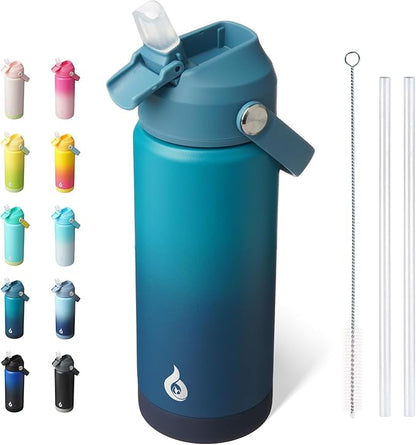 BJPKPK Insulated Water Bottle with Straw Lid, 18oz Thermos Water Bottles with Soft Nozzle, Flex Handle & Non-slip Boot, BPA Free Leak Proof Stainless Steel Metal Thermos, Tumblers, Cups,Vast