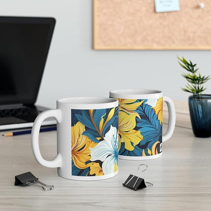 11 OZ Novelty Coffee Mugs - Christmas Gift (White & Yellow Flower Mug)