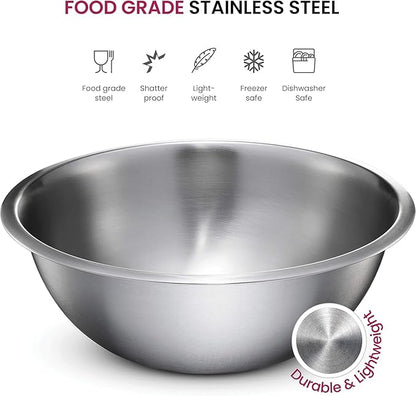 Stainless Steel Mixing Bowl Set, Nesting Bowls for Kitchen Baking, Cooking, Prepping, Kitchen Food Storage Organizers, No Lids (6 Pack)