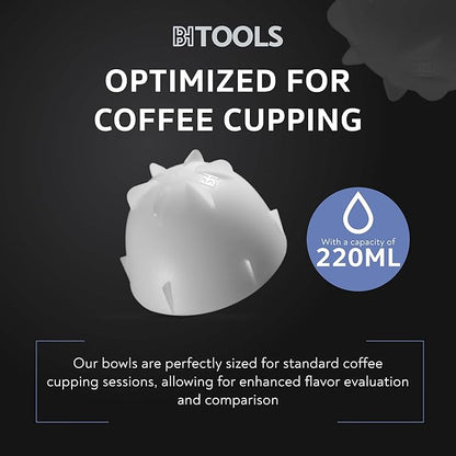 White Coffee Cupping Bowls 200ml - Stackable Heat-Preserving Cups - Premium Material Ideal for Coffee Tasting, High-Density Polyethylene for Zero Taste Interference - Set of 24