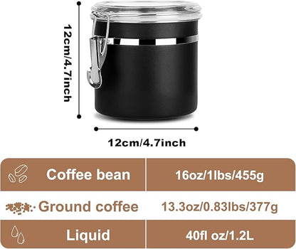 Stainless Steel Food Container with Clear Lids Airtight Storage Container Stackable Small Canisters Kitchen Pantry Storage for Cereal, Snacks, Candy, Herbs, Spices, Sugar, Tea (1.2L Black)