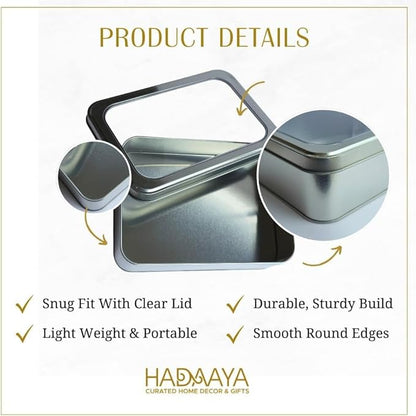Pack of 12 Silver Rectangular Tin Container With Clear Lid, Multipurpose Tin Box, Festive Tin Box for Gift Giving, Cookies, Stationery & More - 7.25 x 5.25 x 2.25 Inches