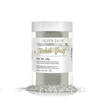BAKELL Silver Sage Edible Glitter, 25 Grams | TINKER DUST Edible Glitter | KOSHER Certified | 100% Edible Glitter | Cakes, Cupcakes, Cake Pops, Drinks, Dessert Vegan Glitter & Dusts (25g, Silver Sage)