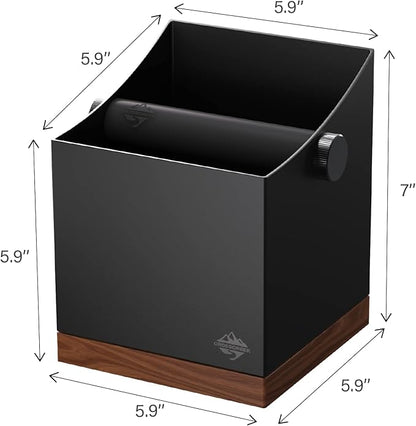CrossCreek Coffee Knock Box | 2.5L Large Espresso Grounds Container | Metal & Walnut Wood | Removable Silicone Knock Bar & Non-Slip Base | Espresso Accessories for Coffee Bar | Black