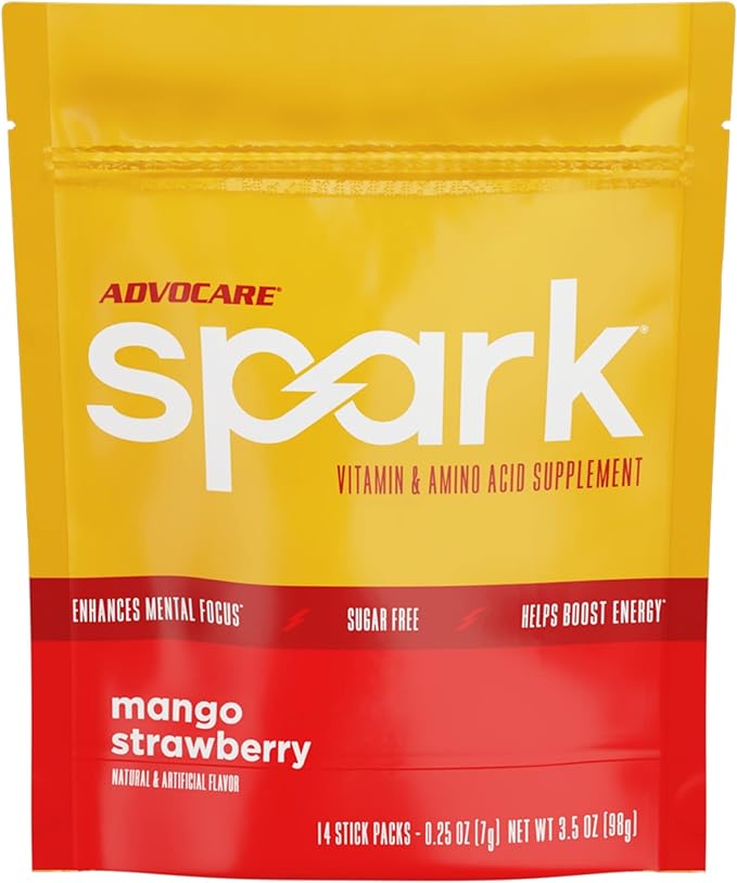 AdvoCare Spark - Energy Drink Mix - Vitamin & Amino Acid Supplement - Supports Energy & Focus* - Portable Immune Support* - Sugar-Free - Mango Strawberry, 14 Stick Packs (3.5 oz)
