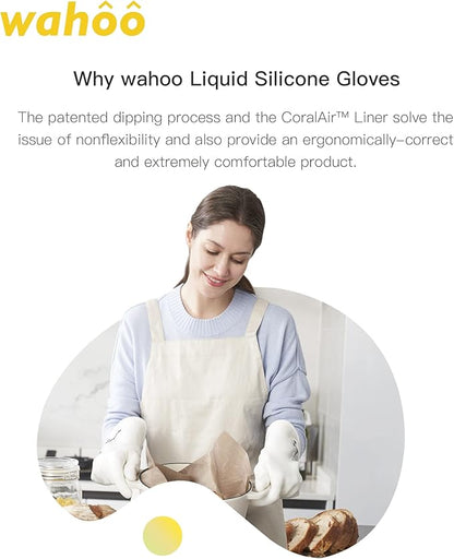 wahoo Professional Liquid Silicone Oven Mitts Gloves, Heat Resistant Gloves for Cooking, Baking, CoralAir Liner, 12 Inch, White, Medium