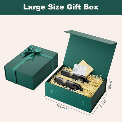 HongCai printing Large Gift Box with Lids Green: 2 Pack 13.5×10×5 Inches Packaging with Magnetic Lid - Holds Christmas Birthdays Holiday Gifts - Ideal for Couples Friends Family