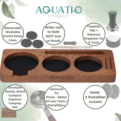 51-58 mm Compact Espresso Tamping Mat - Wooden Coffee Tamping Station - Espresso Accessories for Baristas