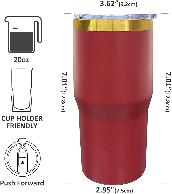 20 oz Tumbler Stainless Steel Tumbler with Lid and Straw, Double Wall Vacuum Insulated Travel Coffee Mug for Laser Engrave, Powder Coated Cups for Hot and Cold Drinks (Red,1 pack)
