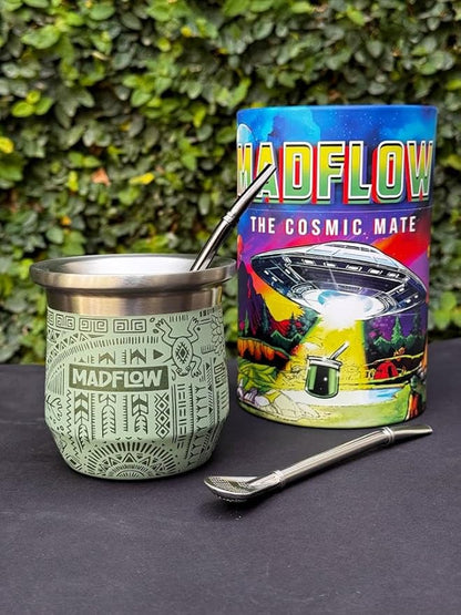 MADFLOW Yerba Mate Cup. Stainless Steel Mate Cup with 2 Bombillas. Double Wall Vacuum Insulated Yerba Mate Gourd. Unique Mate Cup And Bombilla Set