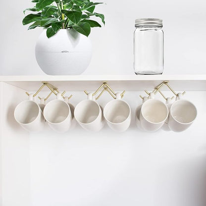 Cabinet Hook Mug Holder - Hanging Coffee Cup Rack for Kitchen, Under Cabinets Metal Hangers Organizer Shelf Storage Utensil (Gold)