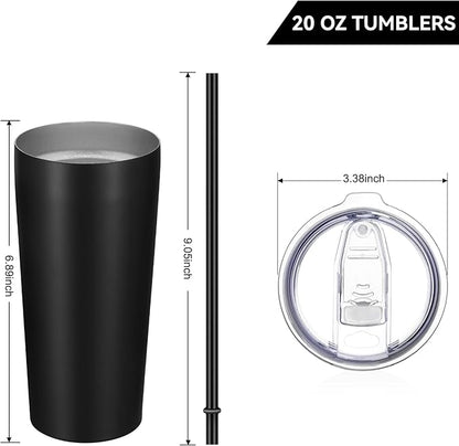 VEGOND 20oz Tumbler Bulk with Lid and Straw 12 Pack, Stainless Steel Vacuum Insulated Tumbler, Double Wall Coffee Cup Travel Mug, Black