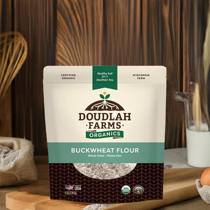 Organic Buckwheat Flour 5 lb - Non-GMO, USDA Organic, Gluten Free, Vegan - For Baking Bread, Pancakes, and More! Grown In USA, Farmed From Regenerative Soil by Doudlah Farms