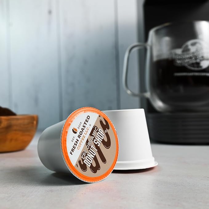 Fresh Roasted Coffee, Organic Donut Shop | USDA Organic, Kosher | Medium Roast 24 Pods for K-Cup Brewers
