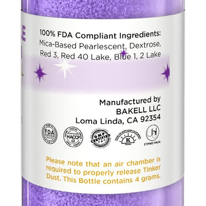 Bakell - Pollipop Purple Tinker Dust (4g, 1x Mini Spray Pump) Edible Glitter for Food, Desserts, and Beverages!