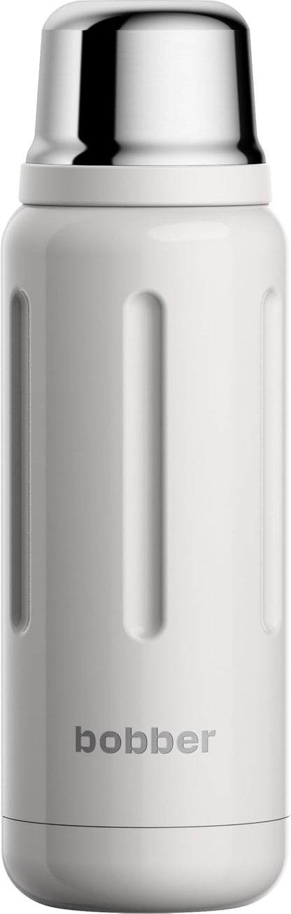 BOBBER 26 oz Stainless Steel Thermos for Hot Water with Cup – BPA-Free, Dishwasher Safe Coffee Thermos Flask – Keeps Hot for 36 Hours – Vacuum Insulated Hot Water Flask for Men, Tea (Sand Grey)