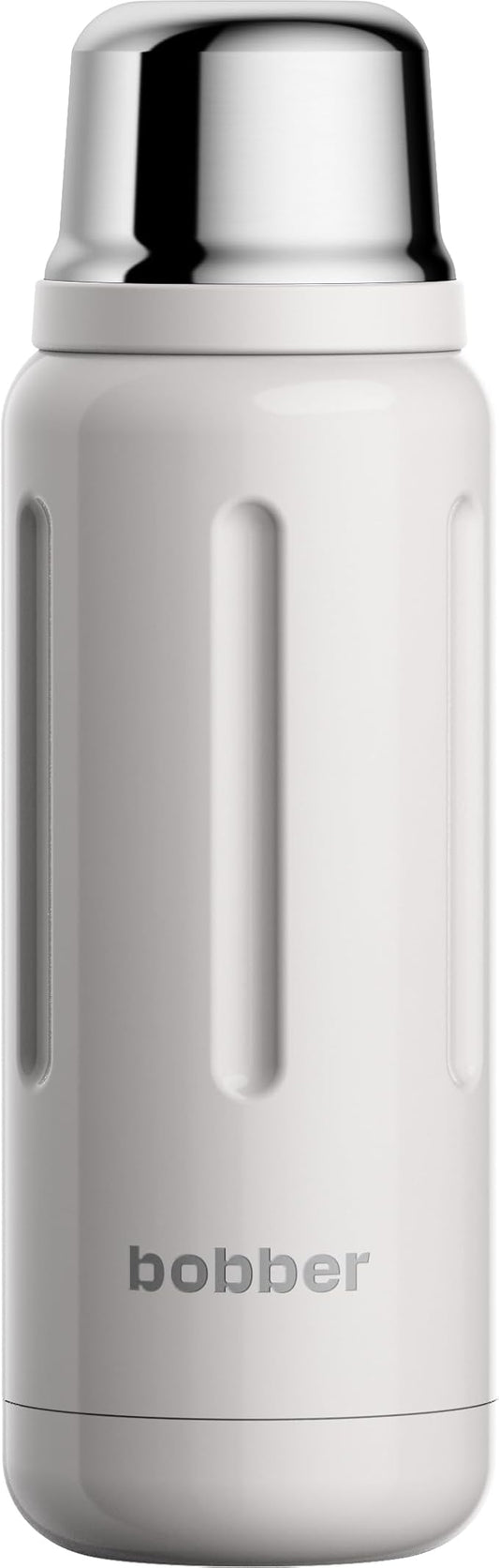 BOBBER 26 oz Stainless Steel Thermos for Hot Water with Cup – BPA-Free, Dishwasher Safe Coffee Thermos Flask – Keeps Hot for 36 Hours – Vacuum Insulated Hot Water Flask for Men, Tea (Sand Grey)
