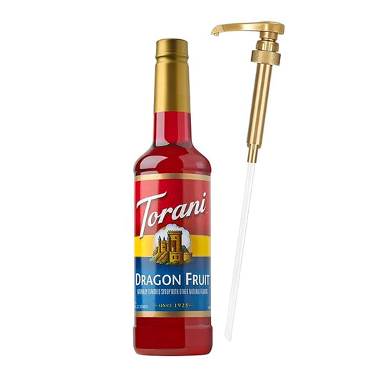 Jimoco® Syrup Pump Dispenser + Torani® Dragon Fruit Syrup, 25.4 oz - Coffee Syrup Pump & Flavoring Bundle