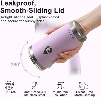 20 oz Coffee Tumbler - Insulated Stainless Steel Travel Mug for Hot/Cold, Spill Proof with BPA-Free Detachable Lid, Coffee Cup Fits Most Car holder, Includes Chic Stickers, Light Purple