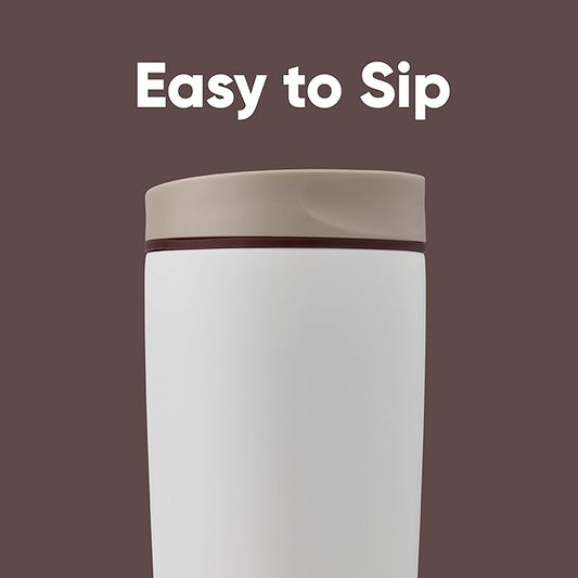 Owala SmoothSip Slider Insulated Stainless Steel Coffee Tumbler, Reusable Iced Coffee Cup, Hot Coffee Travel Mug, BPA Free 20 oz, Tan/White (Vanilla Bean)