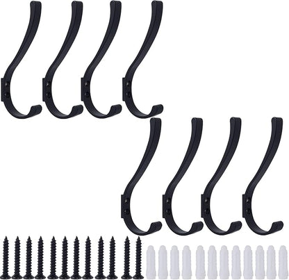 8 Pack Hanging Coat Hooks Wall Mount, Coat Hanger Wall Hangers, Metal Hooks for Hanging Heavy Duty, Screw in Hooks for Hanging Towels, Clothes, Backpack, Hat, Bag, Jacket, Key, Robe, Backpack Black