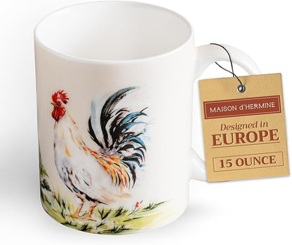 Maison d' Hermine Coffee Mug with Handles Fine Bone China Mugs Pack of One Tea Cups for Hot Beverages Cappuccino Latte Home Restaurant Office Perfect for Gift (Campagne - Coq, 15 Ounce)