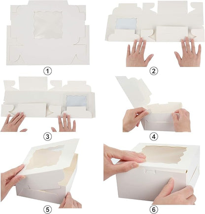 Colovis 30 Pcs White Bakery Boxes with Window, 6 X 6 X 3 Inches, White Paperboard Treat Boxes for Cookies, Pastry, Cookies, Strawberries, Macarons