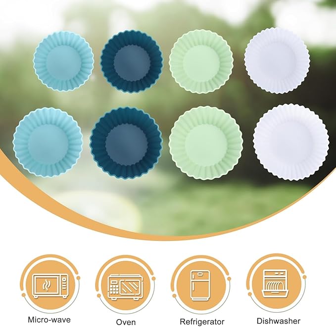 Large Silicone Baking Muffin Cups, 12 Pack Reusable Cupcake Liners Jumbo Size 3.54inch Cake Molds, BPA Free, Dishwasher Safe(White, Green, Navy, Dusty Blue)