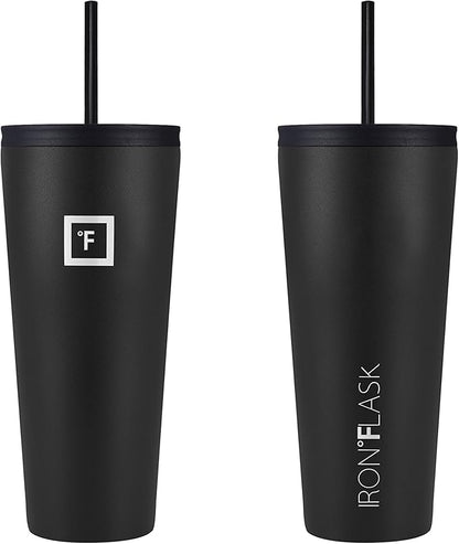IRON °FLASK Classic Tumbler - Vacuum Insulated Stainless Steel Water Bottle, Double Walled, Drinking Cup, Insulated Travel Mug (Midnight Black, 32 oz Solid Lid)