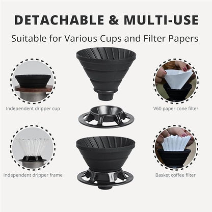 Collapsible Pour Over Coffee Dripper, Silicone Reusable Pour Over Coffee Maker for Camping, Travel, Home&Office, Single Clever Coffee Dripper With 100 V60 Filter Paper #01(1-2 Cup)