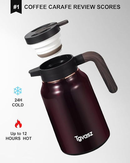 51 Oz Carafes for Hot Liquid, Stainless Steel Insulated Vacuum Thermal Coffee Carafes For Keeping Hot, 1.5 Liter Coffee Dispenser(Angola Red)