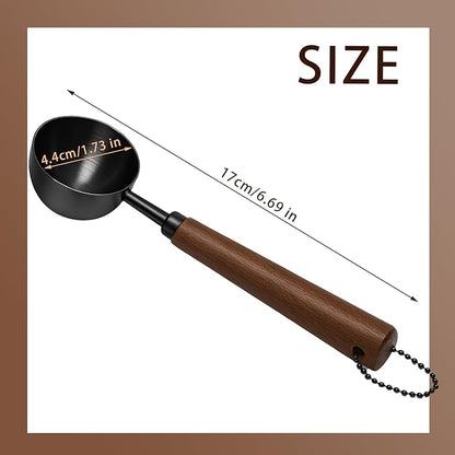 1pcs Coffee Scoop for Ground Coffee, Beans and Tea，Vintage Coffee Measuring Spoon with Long Wooden Handle 30ml/10g Capacity 304 Stainless Steel（Black)