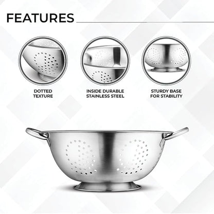 Avador Set of 3 Stainless Steel Colanders, Comes in 1.5 Quart 3qt Quart and 5 Quart for all your Cooking | Baking | Prepping Needs